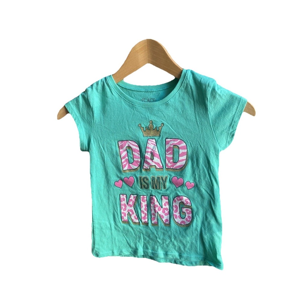 Children's Place T-Shirt S-P 5/6 Short Slv Green Dad Is My King Hearts Gold